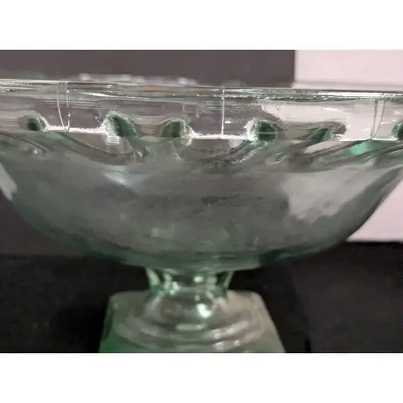 100% Recycled Green Glass Pedestal Compote Made in Spain 16 Wide 5 base VTG